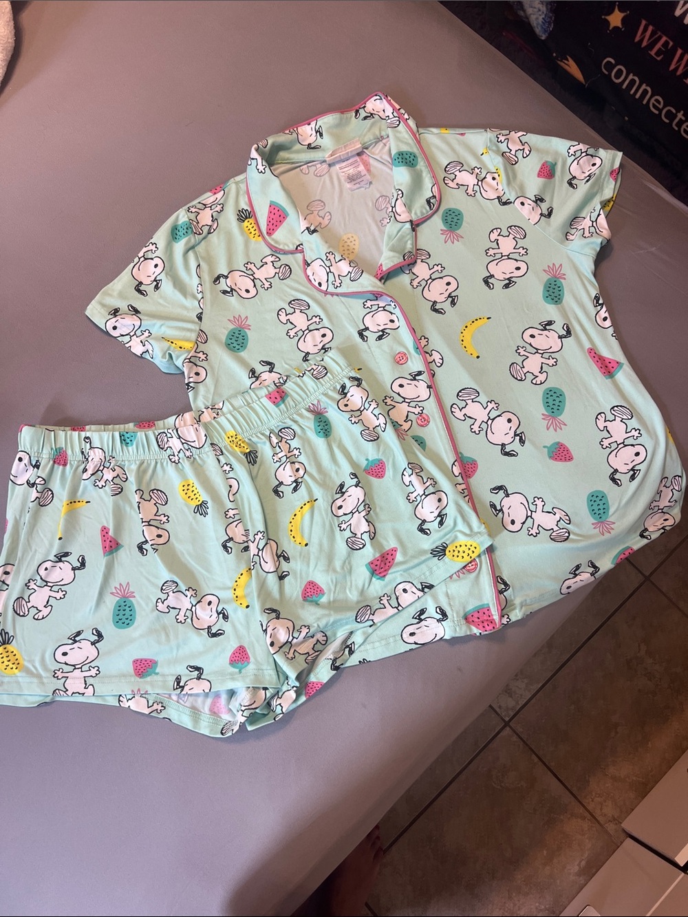 Munki Munki Green Peanuts Snoopy Print Pajama Set size XL